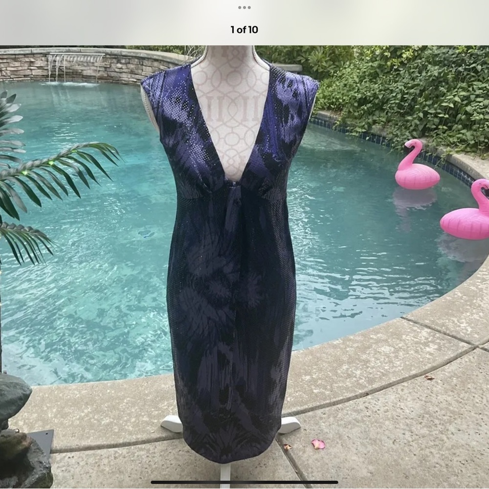 St John Evening Purple Blue Sequin Paillette couture suit shimmer Dress Sz 4 🍾